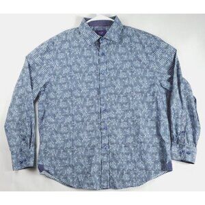 Tallia Shirt Mens Large Blue White Flip Cuffs Cotton Long Sleeve Floral